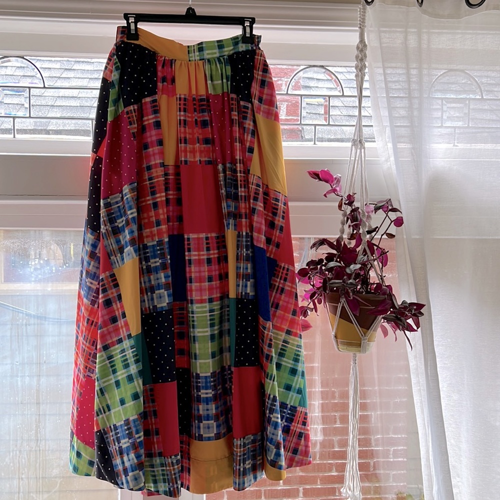 NWT Anthropologie Maeve Multicolored Plaid Patchwork Maxi Skirt in S